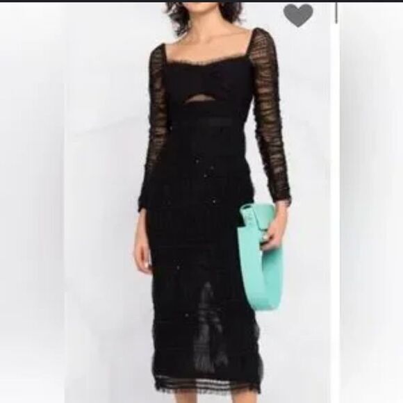 NWT Self Portrait BLACK DOT MESH SHIRRED
MIDI DRESS BLACK US Size 6 - Picture 1 of 16